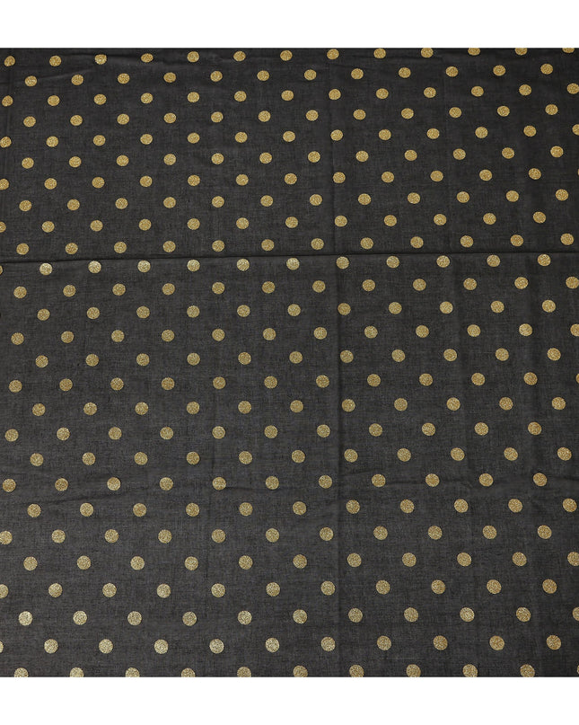 Black Gold Polka Dot Velvet Flock Premium Traditional Sudanese Thobe Pure Cotton Voile Fabric 4.5 Mtrs Piece 140 Cms Width Switzerland Origin-D28555