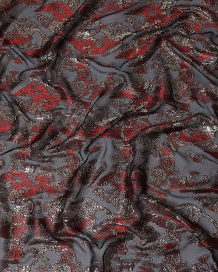 Dark Grey Red Metallic Silk Chiffon South Korea 110cm