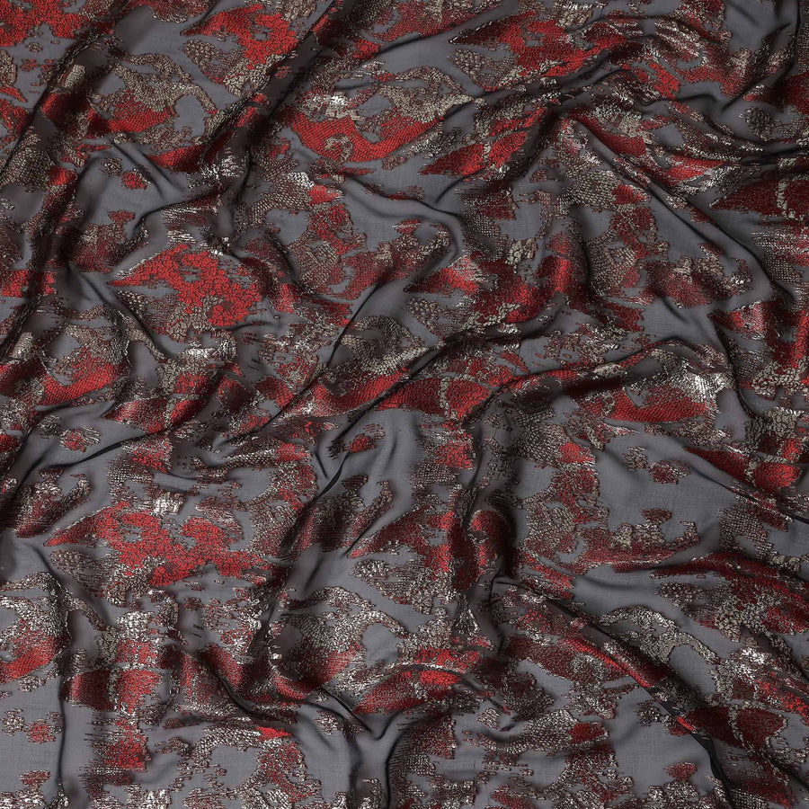 Dark Grey Red Metallic Silk Chiffon South Korea 110cm