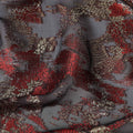 Dark Grey Red Metallic Silk Chiffon South Korea 110cm