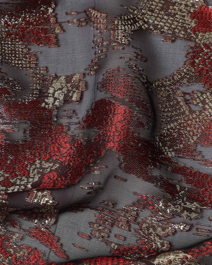 Dark Grey Red Metallic Silk Chiffon South Korea 110cm