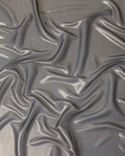 Steel Silver Grey Pure Silk Chiffon with Metallic Fabric 110