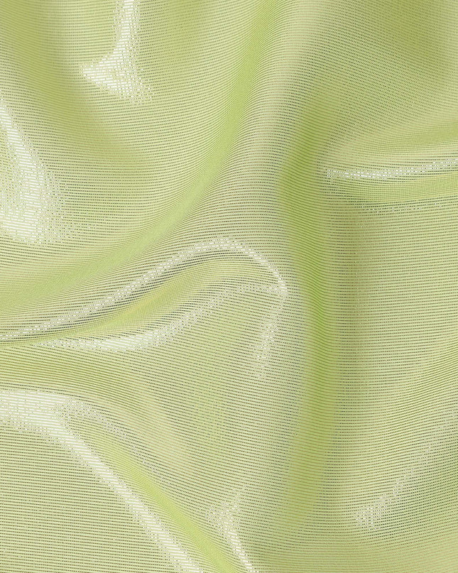 Pistachio Green Pure Silk Chiffon with Metallic Fabric 110cm