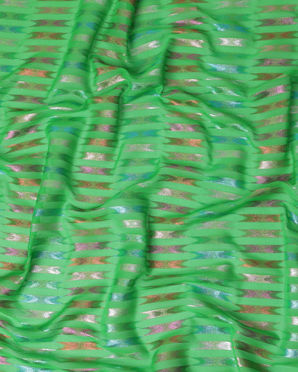 Emerald Green Multicolor Pure Silk Chiffon with Metallic Lur