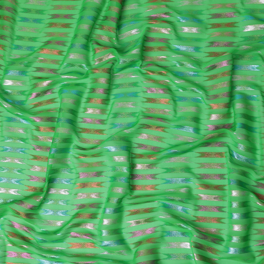 Emerald Green Multicolor Pure Silk Chiffon with Metallic Lur