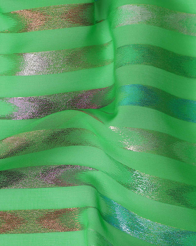 Emerald Green Multicolor Pure Silk Chiffon with Metallic Lur