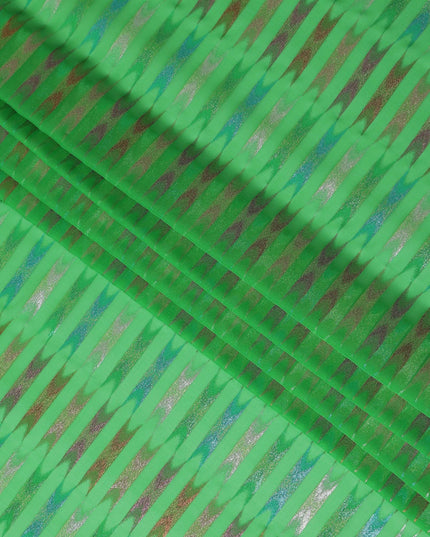 Emerald Green Multicolor Pure Silk Chiffon with Metallic Lur