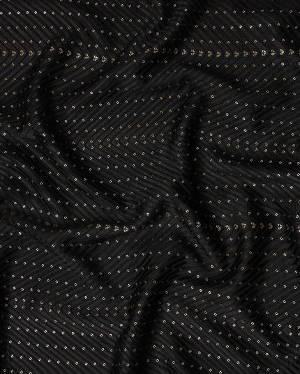 Jet Black Cotton Silk Embroidery Fabric 150cm