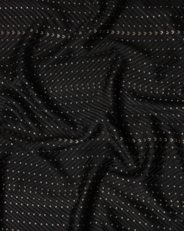 Jet Black Cotton Silk Embroidery Fabric 150cm