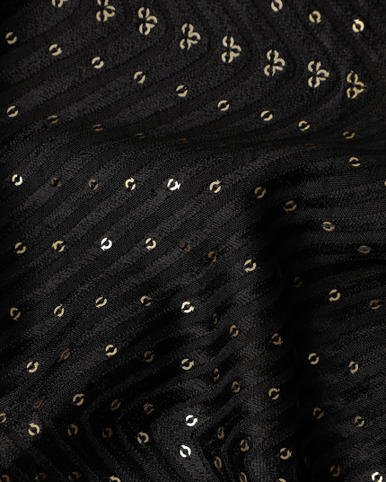 Jet Black Cotton Silk Embroidery Fabric 150cm