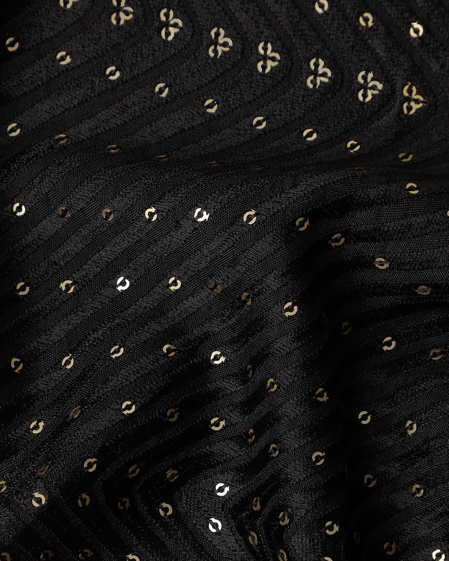 Jet Black Cotton Silk Embroidery Fabric 150cm