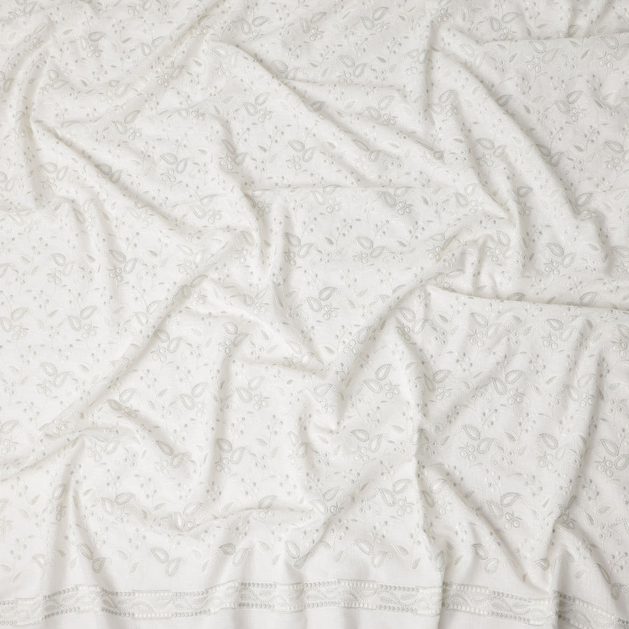 Snow White Cotton Linen Embroidery Fabric 110cm