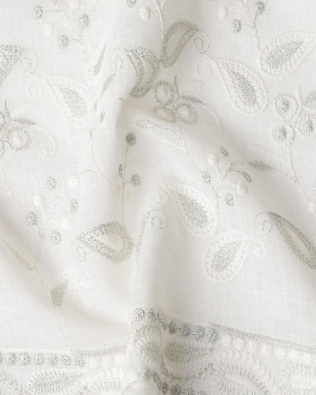 Snow White Cotton Linen Embroidery Fabric 110cm