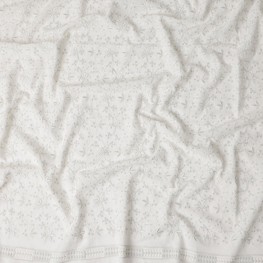 Cream White Cotton Linen Embroidery Fabric 110cm