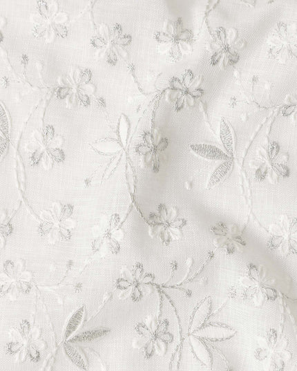 Cream White Cotton Linen Embroidery Fabric 110cm