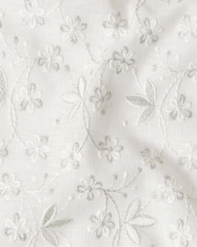 Cream White Cotton Linen Embroidery Fabric 110cm