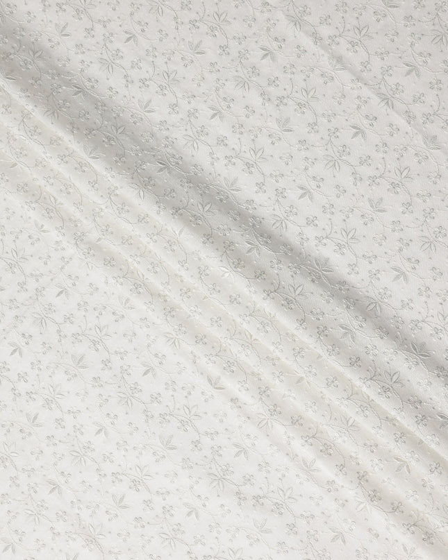 Cream White Cotton Linen Embroidery Fabric 110cm