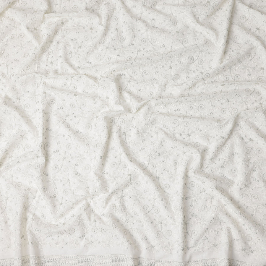 Soft White Cotton Linen Embroidery Fabric 110cm