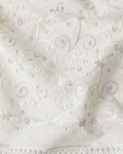 Soft White Cotton Linen Embroidery Fabric 110cm