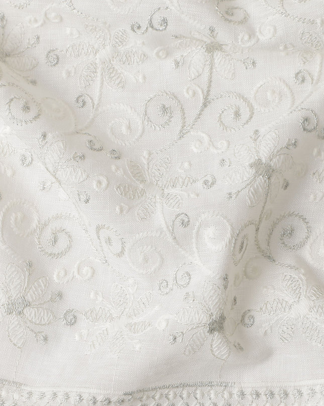 Soft White Cotton Linen Embroidery Fabric 110cm