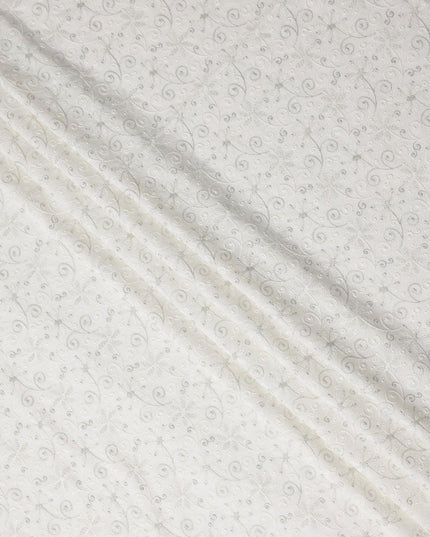 Soft White Cotton Linen Embroidery Fabric 110cm