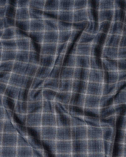 Navy Blue Windowpane Blended Italian Wool Jacketing Fabric 1