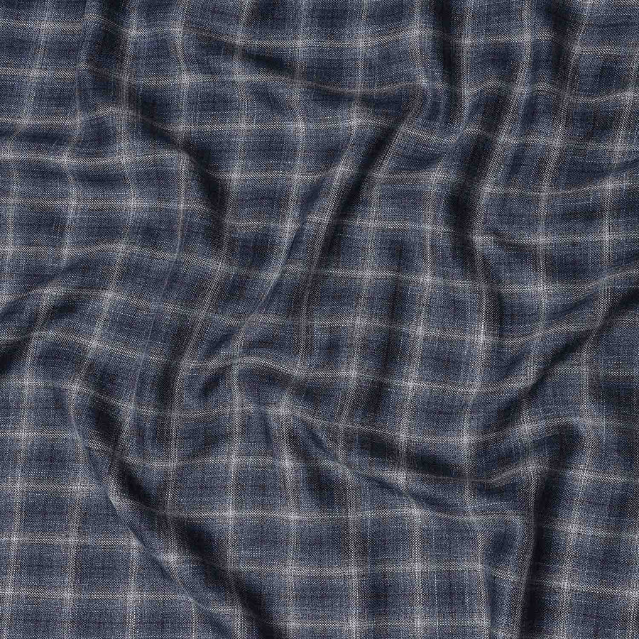 Navy Blue Windowpane Blended Italian Wool Jacketing Fabric 1