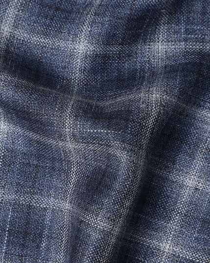 Navy Blue Windowpane Blended Italian Wool Jacketing Fabric 1