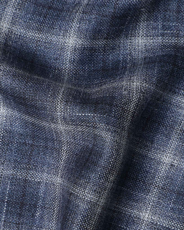 Navy Blue Windowpane Blended Italian Wool Jacketing Fabric 1
