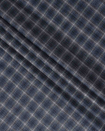 Navy Blue Windowpane Blended Italian Wool Jacketing Fabric 1