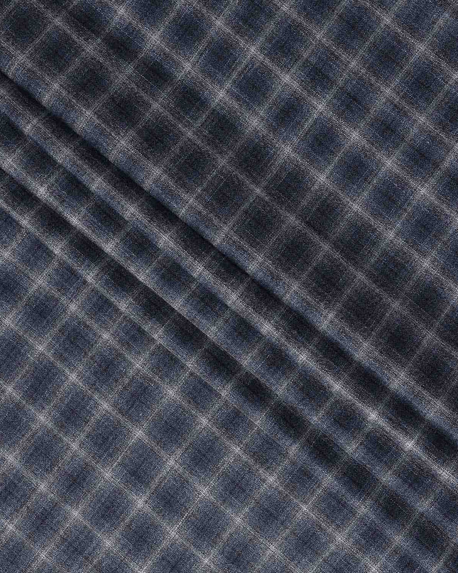 Navy Blue Windowpane Blended Italian Wool Jacketing Fabric 1