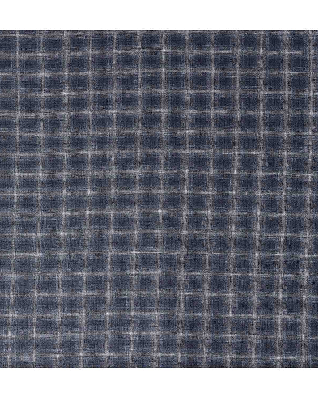 Navy Blue Windowpane Blended Italian Wool Jacketing Fabric 1