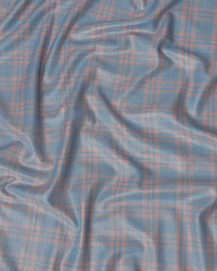 Dusty Blue Windowpane Blended English Wool & Silk Jacketing 