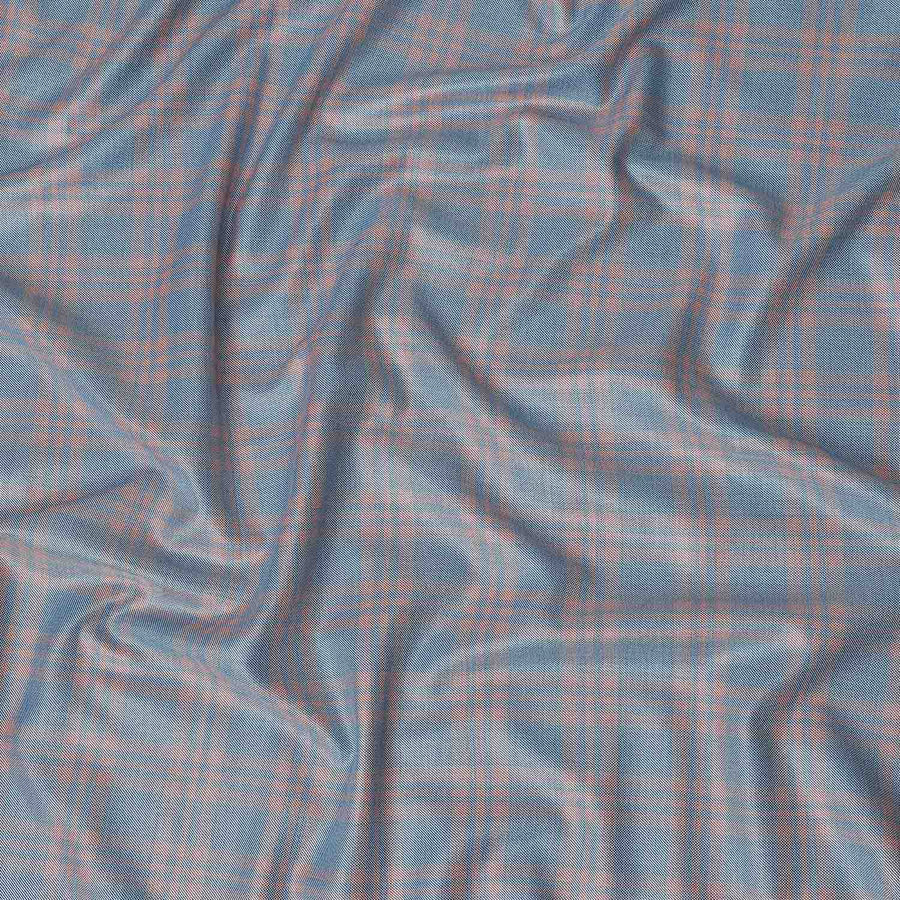Dusty Blue Windowpane Blended English Wool & Silk Jacketing 