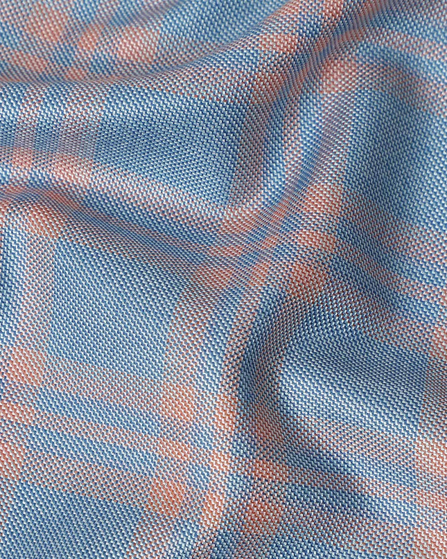 Dusty Blue Windowpane Blended English Wool & Silk Jacketing 