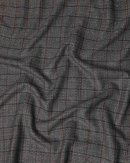 Charcoal Grey Plaid Blended Italian Wool Jacketing Fabric 15