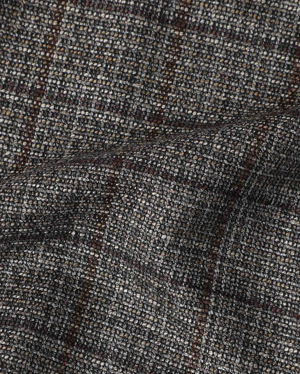 Charcoal Grey Plaid Blended Italian Wool Jacketing Fabric 15