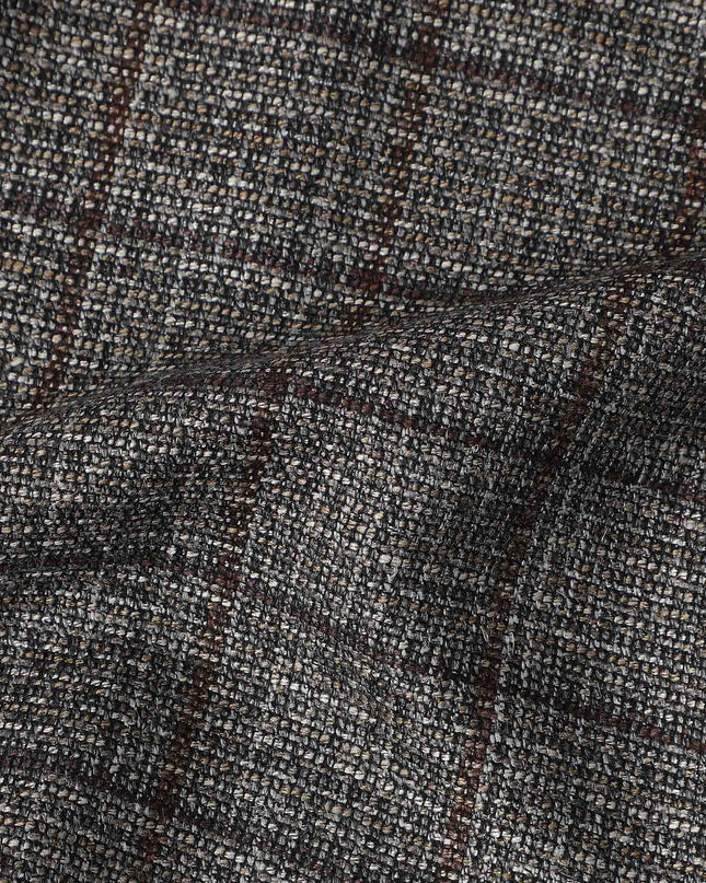 Charcoal Grey Plaid Blended Italian Wool Jacketing Fabric 15