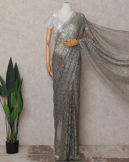 Pewter Grey French Chantilly Lace Saree 110cm