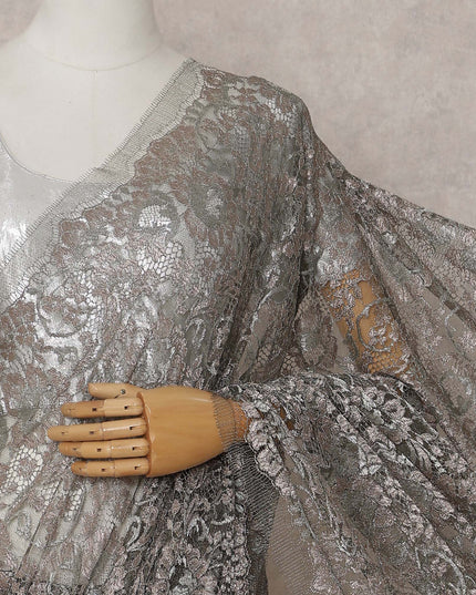 Pewter Grey French Chantilly Lace Saree 110cm