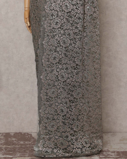 Pewter Grey French Chantilly Lace Saree 110cm