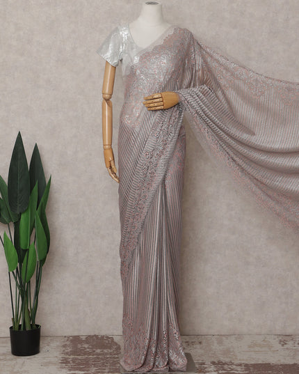 Dusty Rose Pink French Chantilly Lace Saree 110cm
