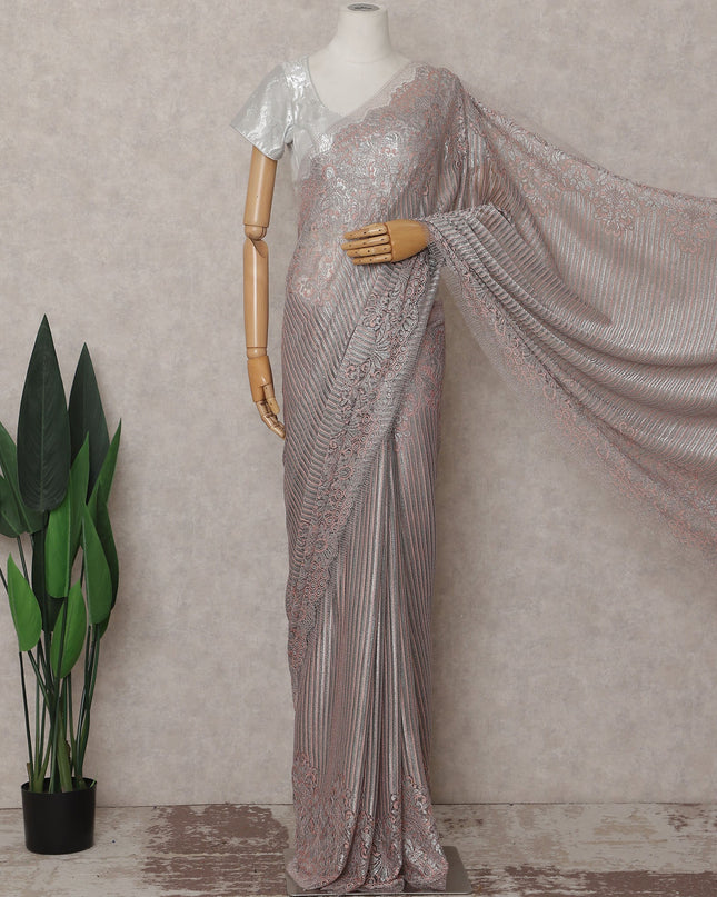 Dusty Rose Pink French Chantilly Lace Saree 110cm