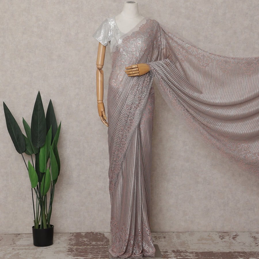 Dusty Rose Pink French Chantilly Lace Saree 110cm