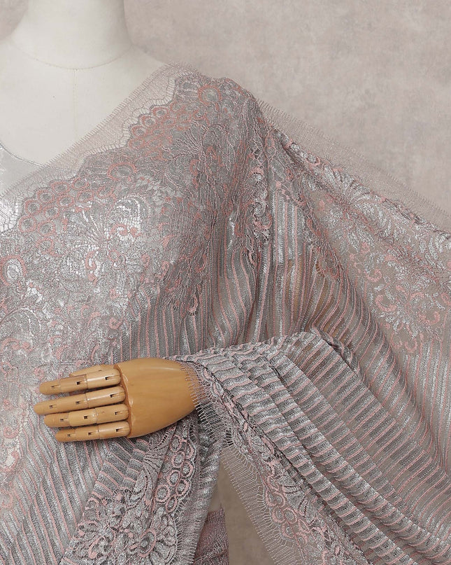 Dusty Rose Pink French Chantilly Lace Saree 110cm