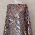 Slate Grey-Maroon Multicolor Dirac Fabric - D31655