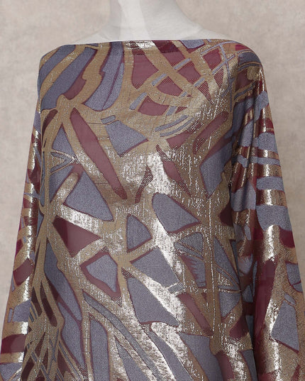 Slate Grey-Maroon Multicolor Dirac Fabric - D31655