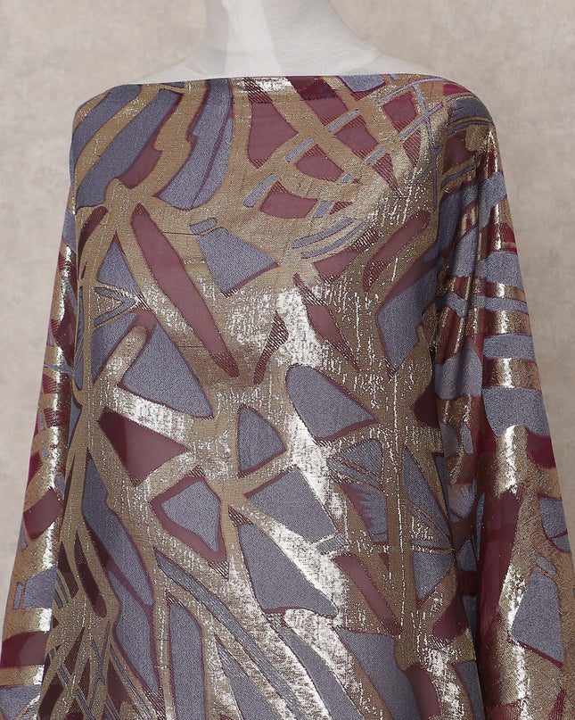 Slate Grey-Maroon Multicolor Dirac Fabric - D31655