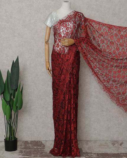 Scarlet Red French Chantilly Lace Saree