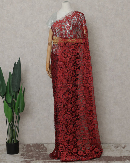 Scarlet Red French Chantilly Lace Saree